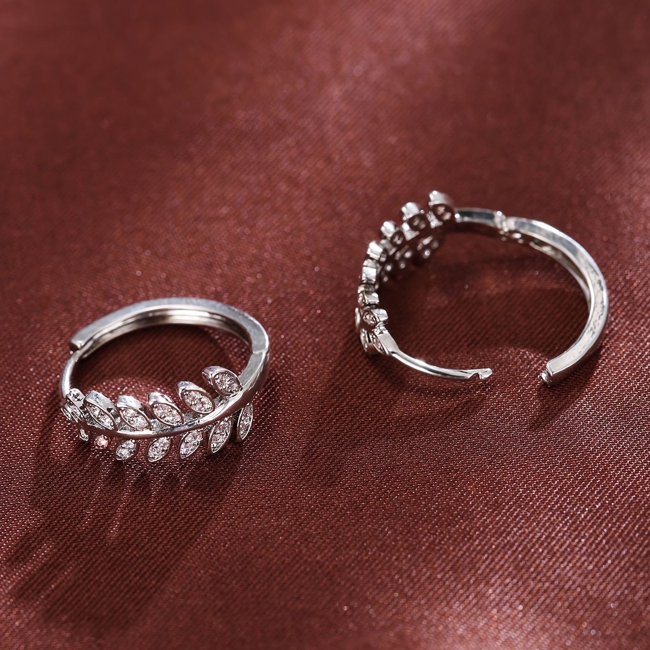 Leaf Shaped Hoop Huggie Earrings Inlaid Zircon