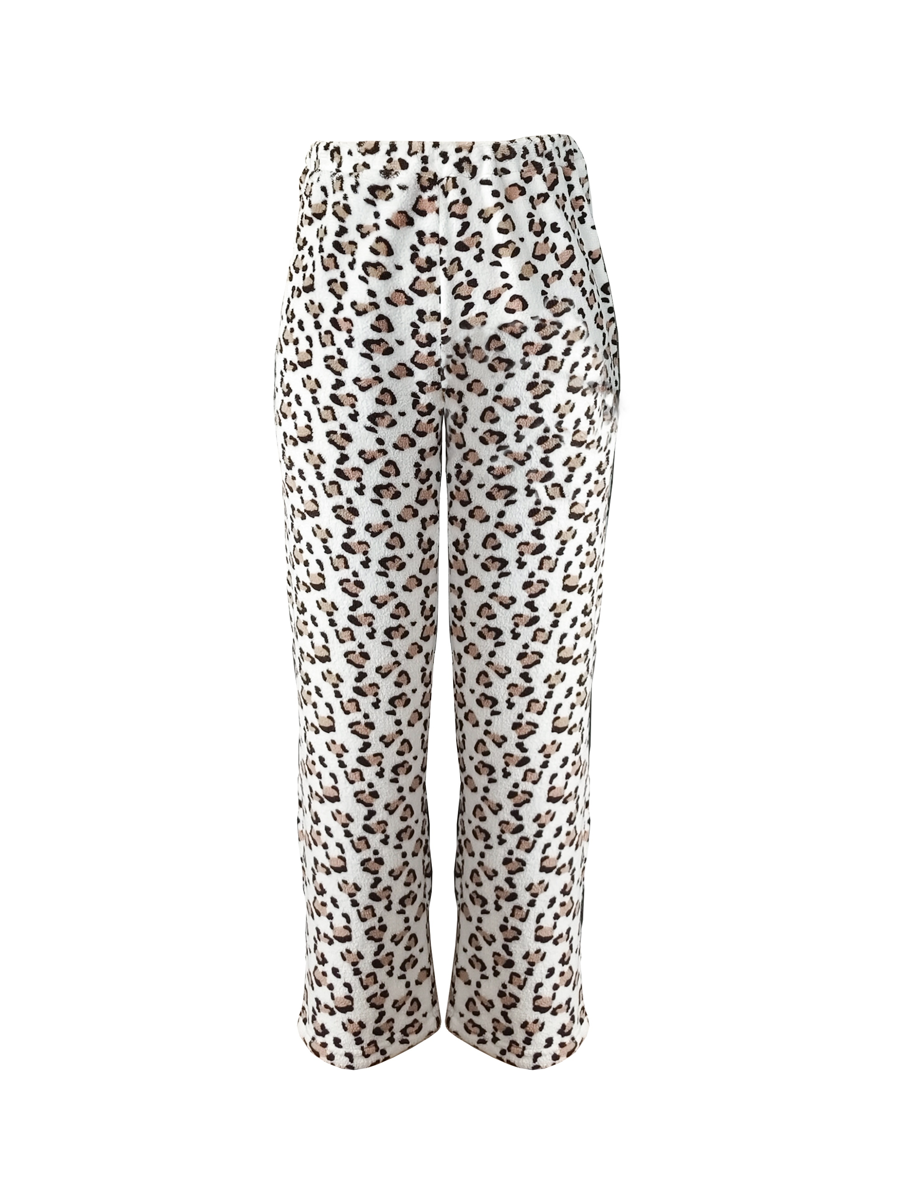 Leopard Print Fuzzy Lounge Pants Casual Soft Elastic - Temu Canada