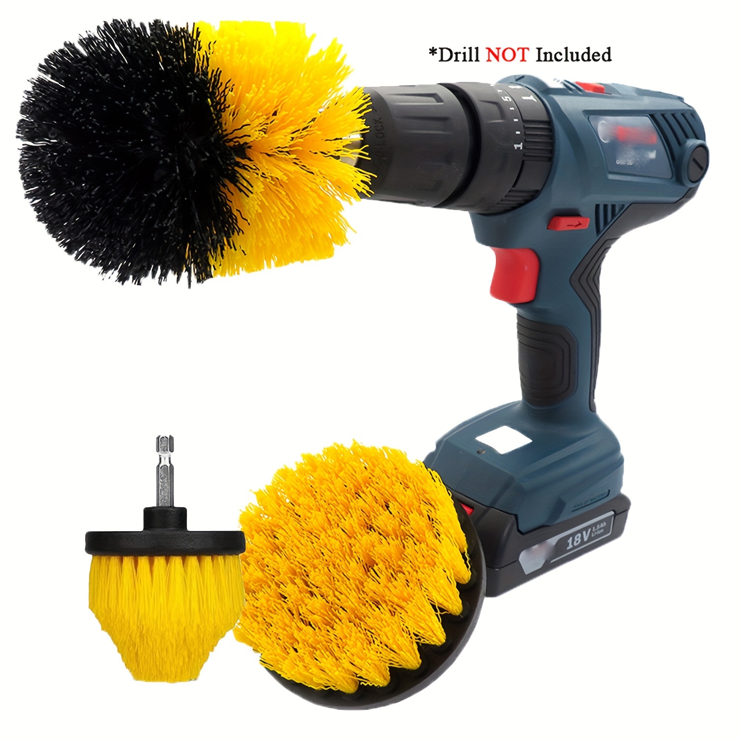 3Pcs/Set Electric Drill Brush Kit Power Scrubber Brush Attachments Set  Scrub Wash Brushes Tools for Car Floor Glass Tires Toilet Cleaning,Drill  Not Include