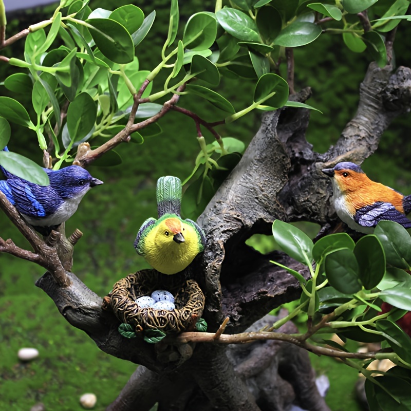Colored Three Bird Ornaments Orange Blue Green Resin Bird - Temu