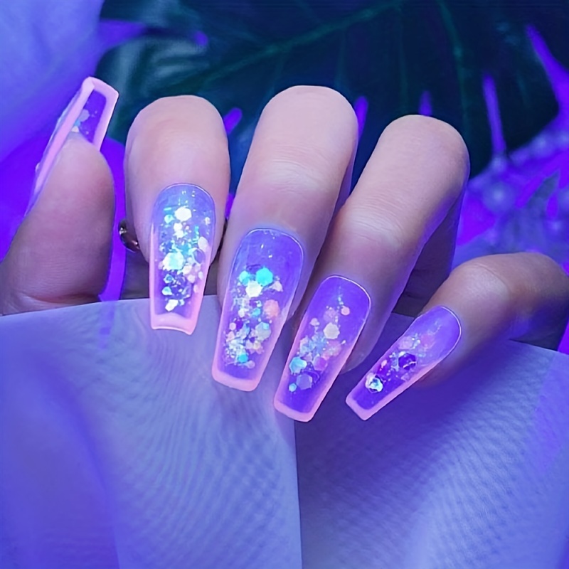 Holographic Luminous Nail Glitter Sequins, 6 Colors Nail Art Stickers  Fluorescent 3D Sparkly Nail Art Flakes Shinning Colorful Confetti Manicure  Tips Decorations Nail Powders for Acrylic Nails Charms Glitter 4