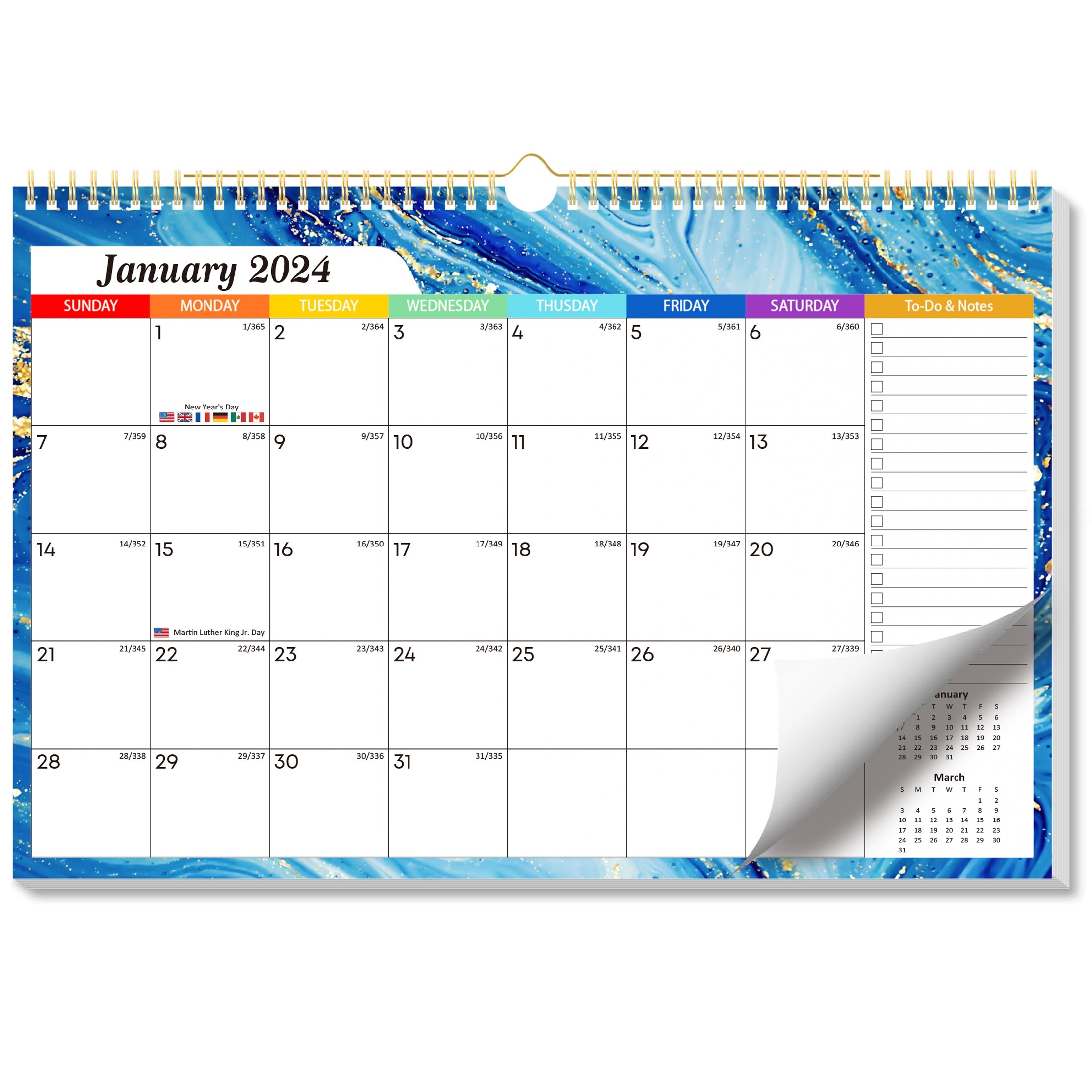 2024 - Calendrier A5 - BLEU - Reliure à spirale - Une page complète par jour  au format A5 - Idéal comme agenda, bullet journal, calendrier de bureau,  agenda : : Fournitures de bureau
