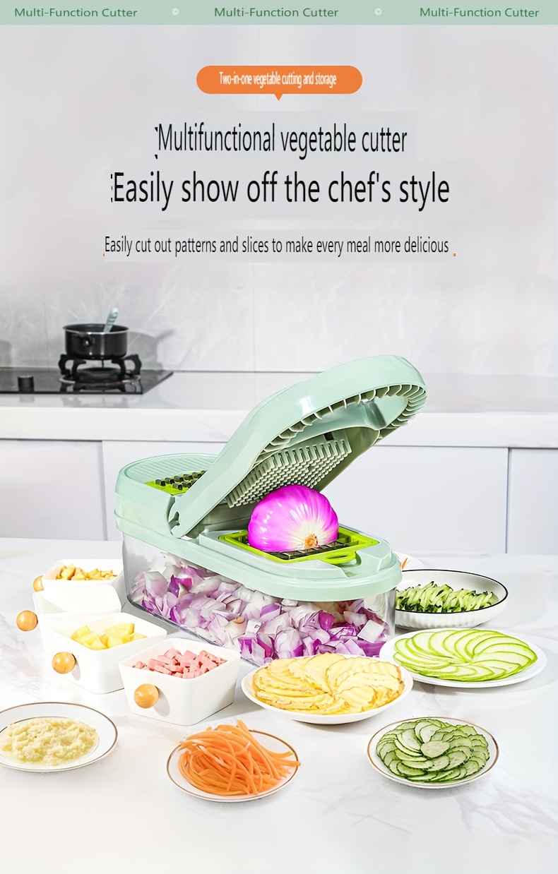 1 set vegetable chopper multifunctional fruit slicer manual food grinder vegetable slicer cutter with container onion chopper with multiple interchangeable blades home use potato   kitchen utensils kitchen all in one small tools details 0