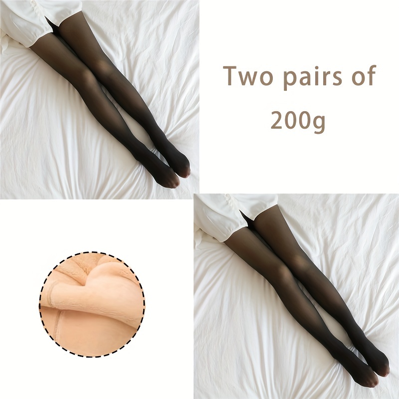 Women's 2 Pairs Fleece Lined Tights Fall Winter Warm Translucent