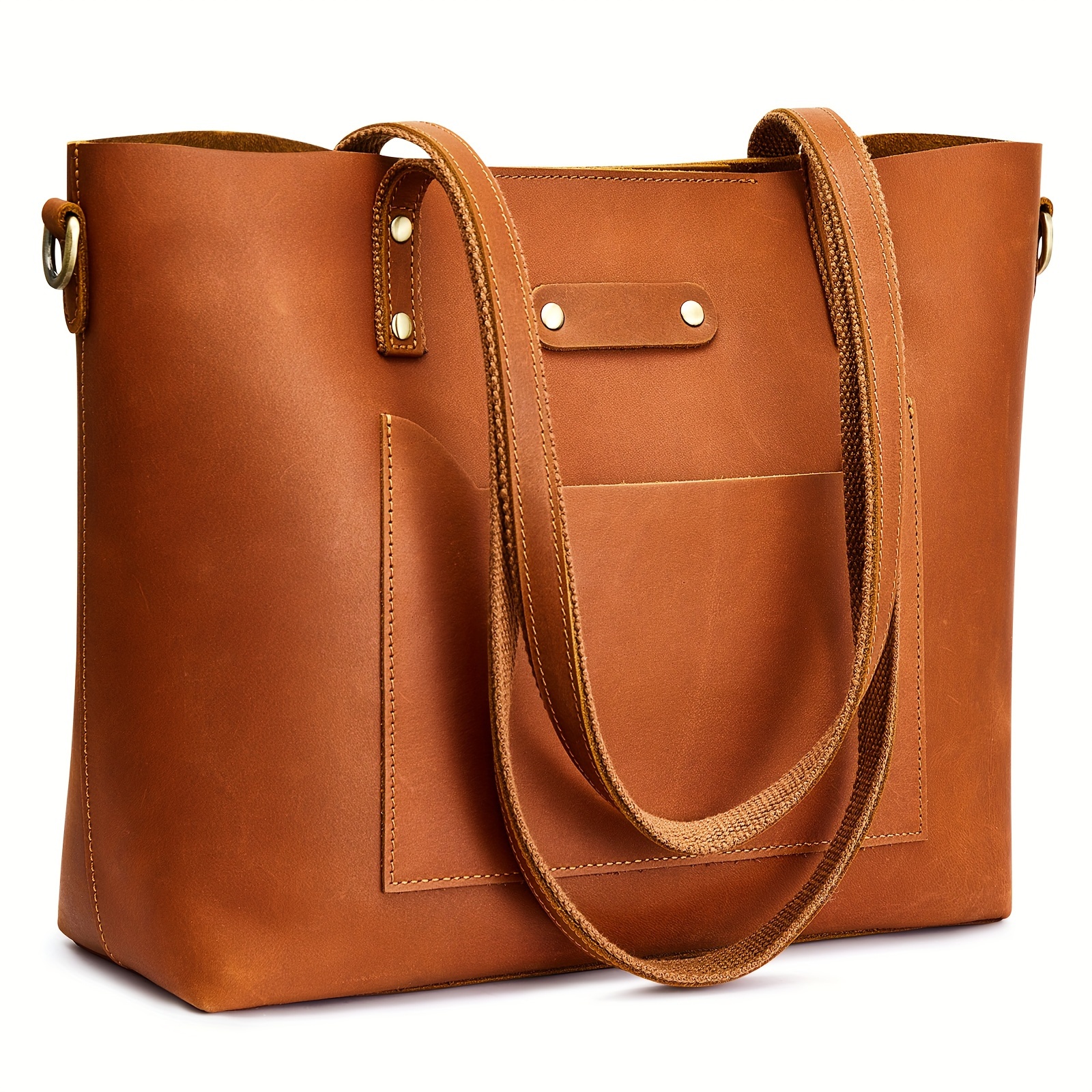 Crazy Horse Leather Shoulder Tote Bag Genuine Leather - Temu