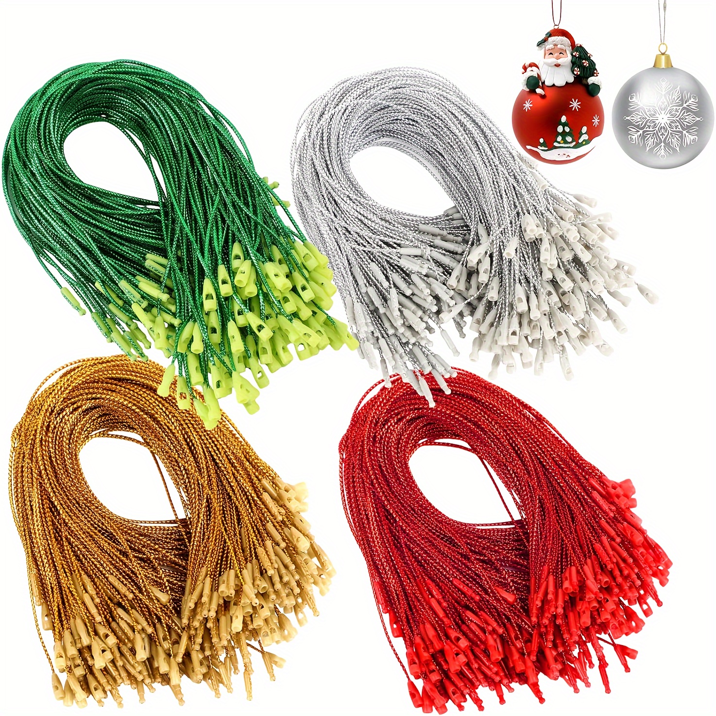 Christmas Ornaments Hanger String 200pcs Golden Ribbon Ornament Hook Ropes  String With Snaps Locking For Christmas Ornament Hanging Decorations