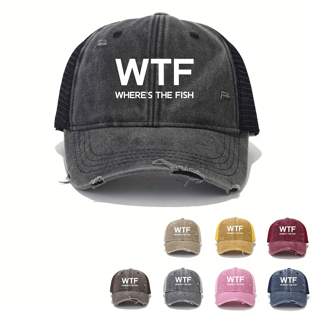 WTF Where's The Fish Hat Cowboy Baseball Caps Cute Fishing Hats for Men  Baseball Cap Cotton Hiking Hats