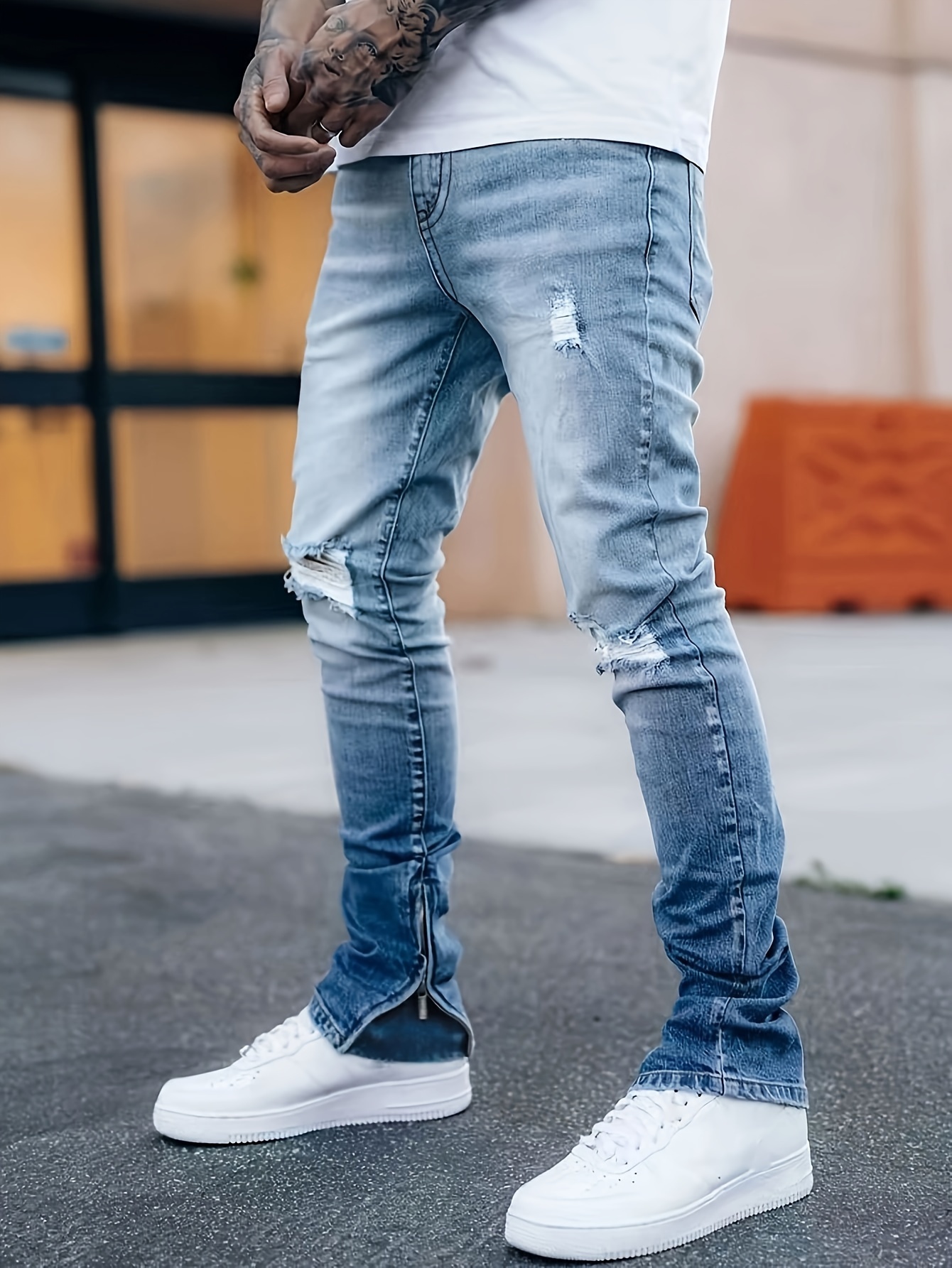 Men's ripped jeans  Light color jeans, Ripped jeans, Ripped jeans men