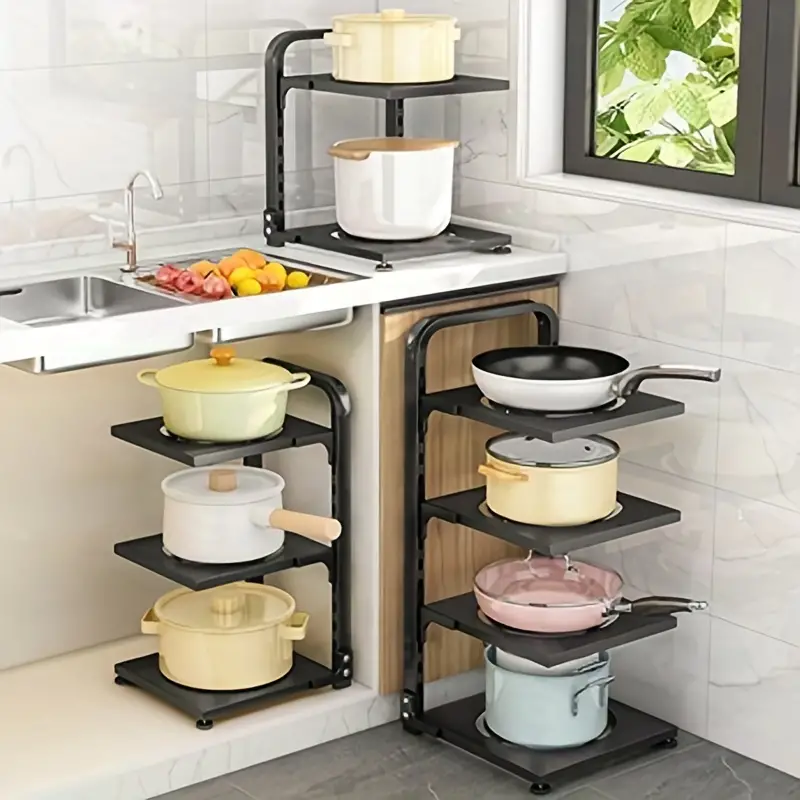 Pots And Pans Organizer For Cabinet, 2/3/4 Tier Adjustable Pot And Pan Rack  Heavy-duty Metal Pan Holder Cookware Organizer For Under Sink Kitchen  Organization And Storage, Kitchen Accessories, Black - Temu