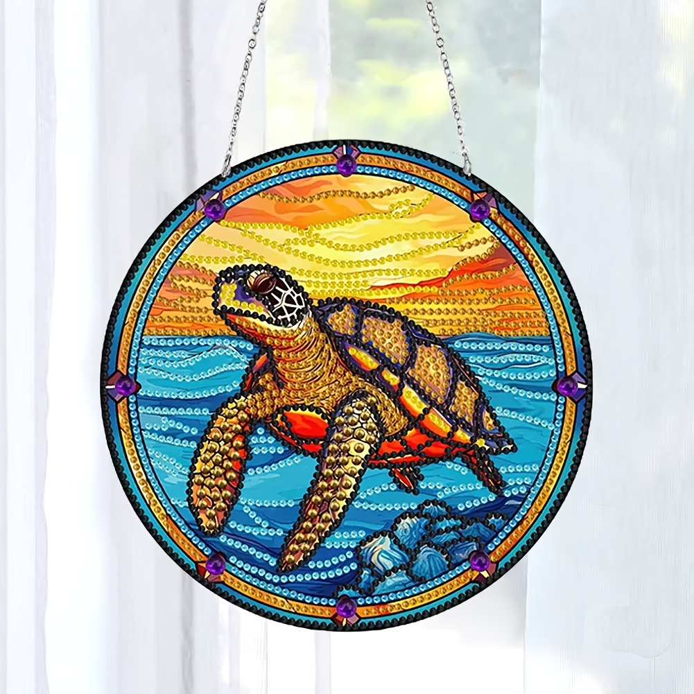 1pc DIY Diamond Painting Decoration, Turtle Artificial Diamond Art Mosaic  Sun Catcher Window Pendant, Home Garden Wall Door Decoration, Handmade Gift