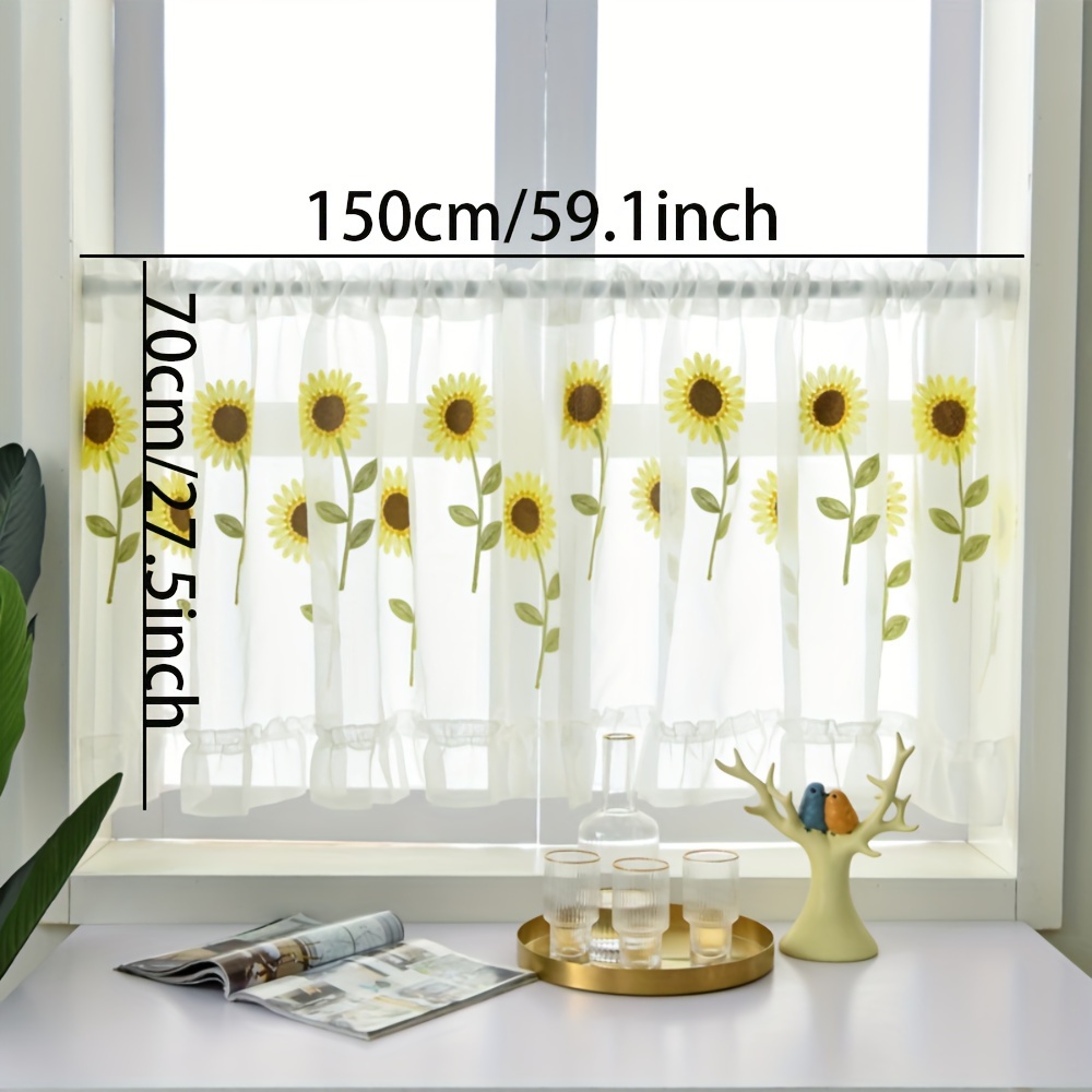 Image of 1pc W59.1inch X L27.5inch Sunflower Embroidered Kitchen Curtains Lovey Tier Curtains For Cabinet Curtains Home Decor Window Tiers For Small Window