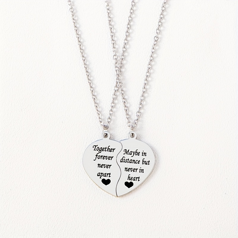 2pcs Creative Letter Together Two Halves Heart Necklace Set