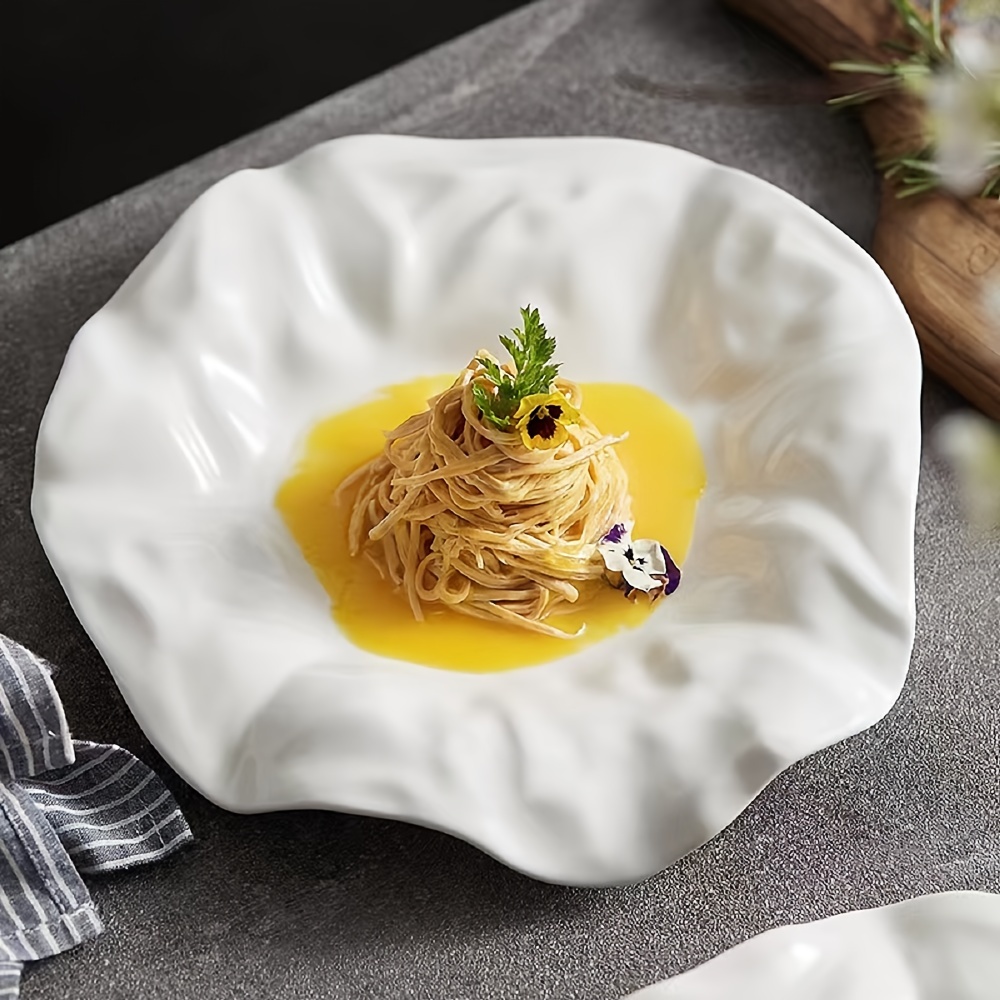 1pc 8-Inch, 1pc 11-Inch And 1pc 13-Inch White Ceramic Dinner Plates, Afternoon Tea Tableware Pasta Plates, Molecular Cuisine Internet Celebrity Fat-Reducing Plate Dishes Home Dessert Display, Salad Fruit Plate