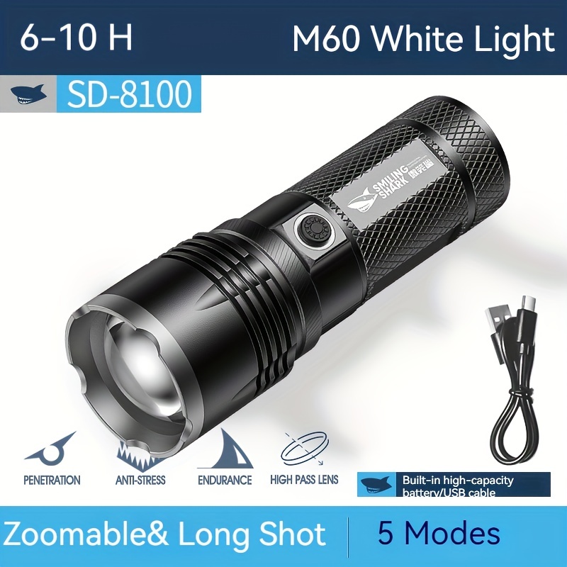 Smiling Shark Sd 8100 Led M60 Flashlight Small Portable Torchlight Zoomable  Rechargeable Waterproof Flash Light Camping Outdoors - Sports & Outdoors -  Temu