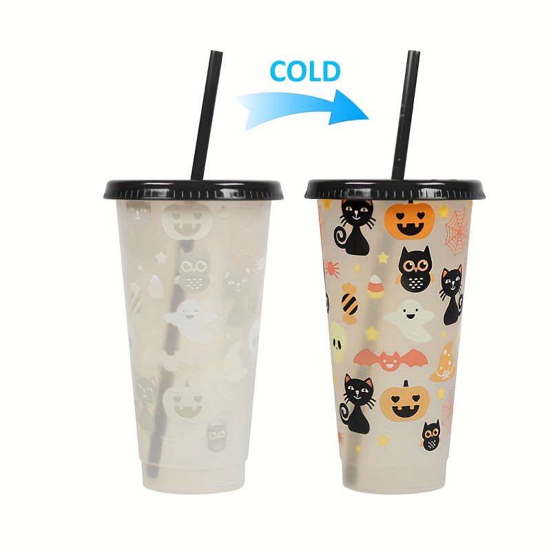 Color Changing Cute Water Cup, Temperature Sensitive Straw Water Cup With  Lid, Reusable Ice Drinking Cups For Halloween, Christmas Gift - Temu