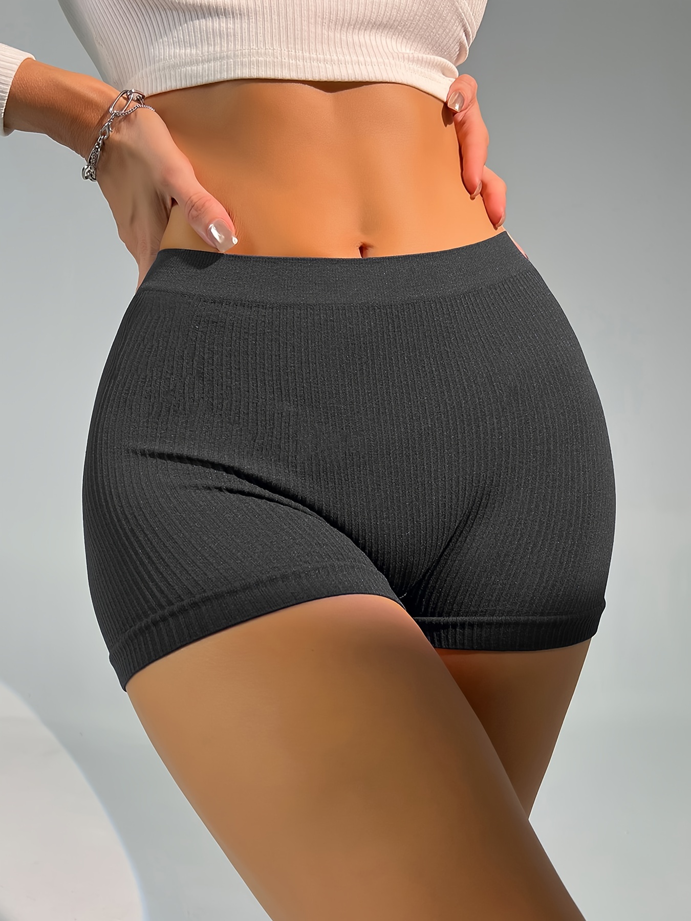 Plus Size Rib Knit Solid Underwear Panties Women's Plus - Temu