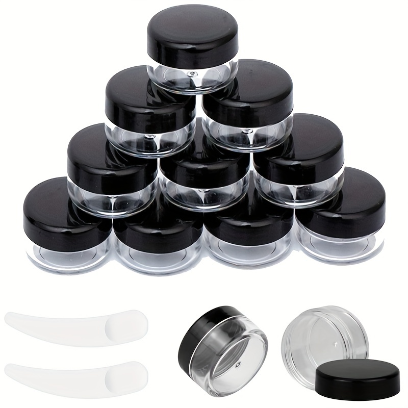 Cosmetic Jars Plastic Beauty Containers 10 Gram (Clear / White / Black Lids)