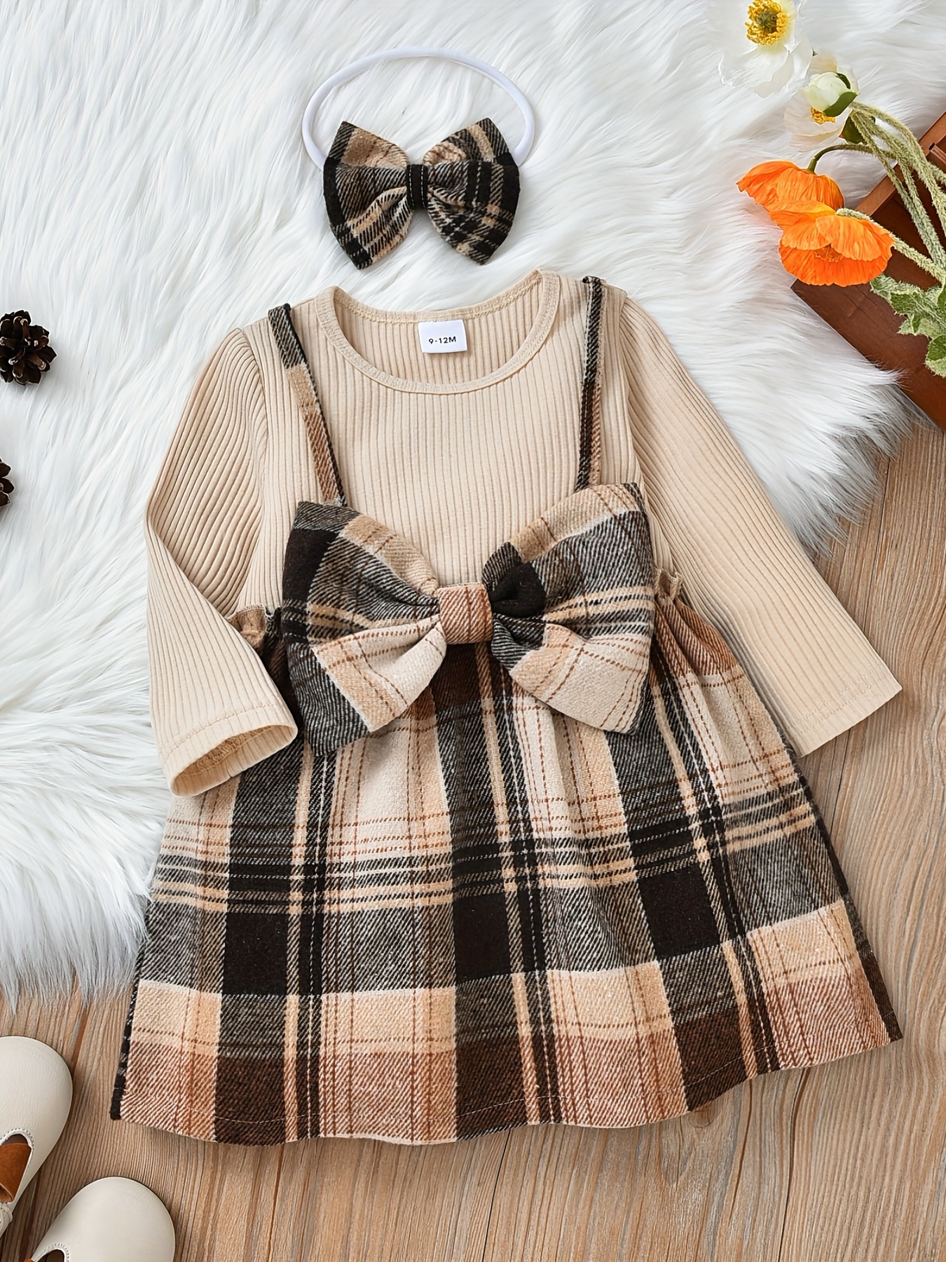 New Baby Girl Pretty Style Cotton Plaid Bow Two piece - Temu