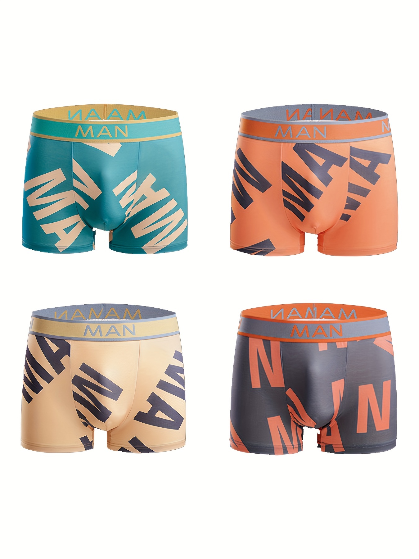 Men's Letter Print Separate Pouch Ice Silk Low Waist Boxer - Temu Canada