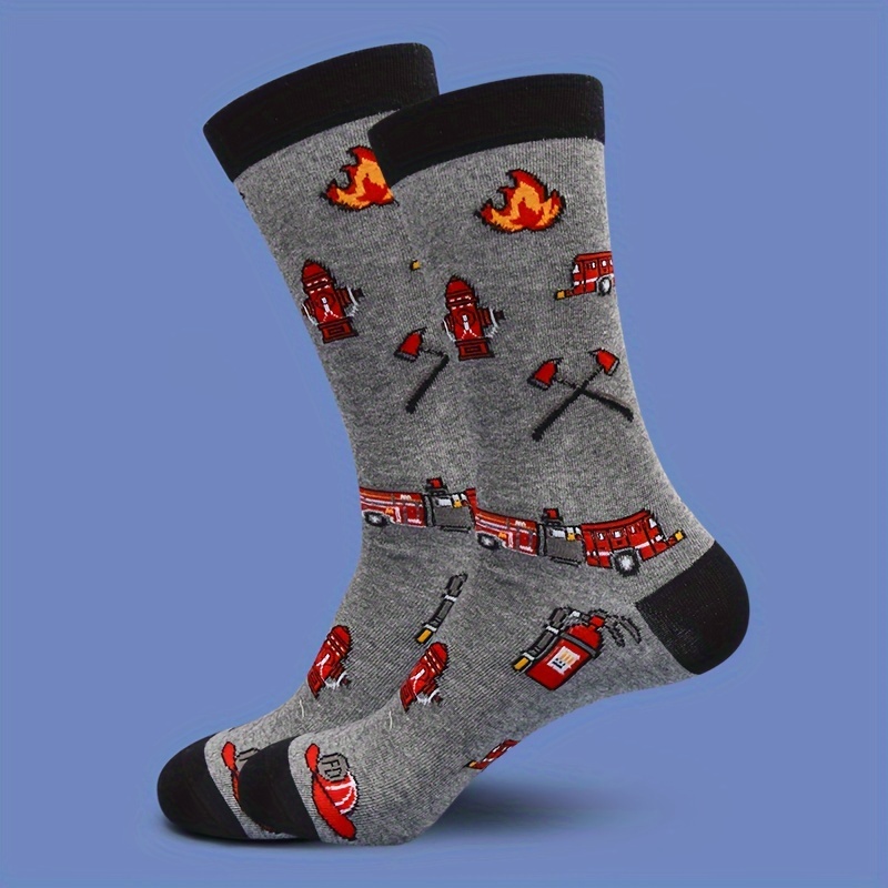A Pair Of Unisex Trendy Mid-calf Socks Featuring A Stylish Fire Design For