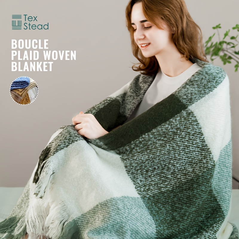 100% Acrylic Boucle Plaid Woven Throw Blanket Lavish Home - Temu