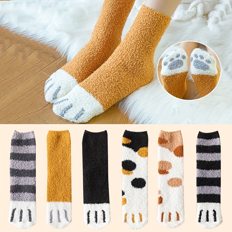 Cat Claw Socks Fluffy Fuzzy Slipper Socks Cute Winter Indoor Sleeping Socks  Thickening Warm Socks for Women Girls