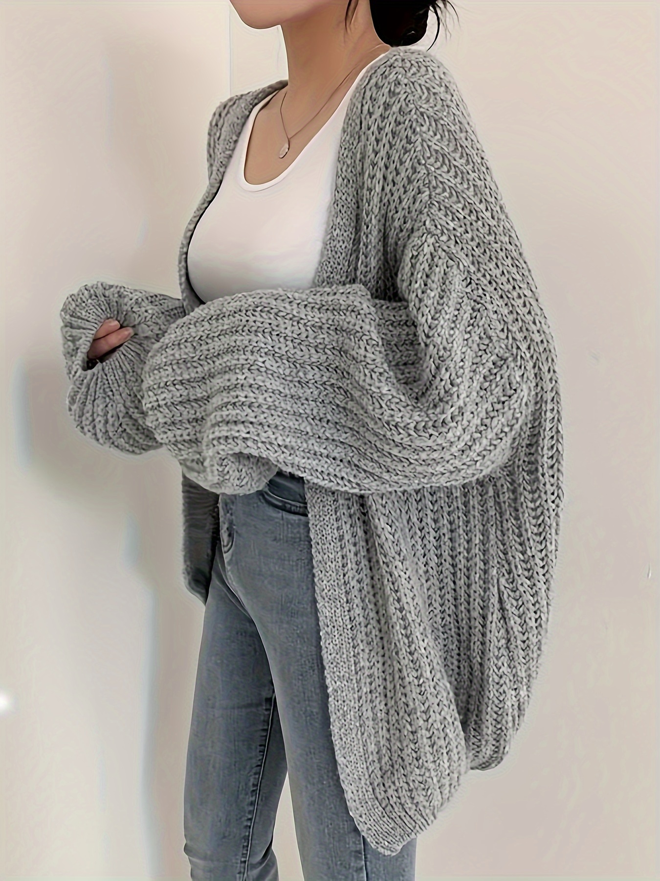 Oversize Strickjacke Damen Grobstrick Grau Oversize Cardigan