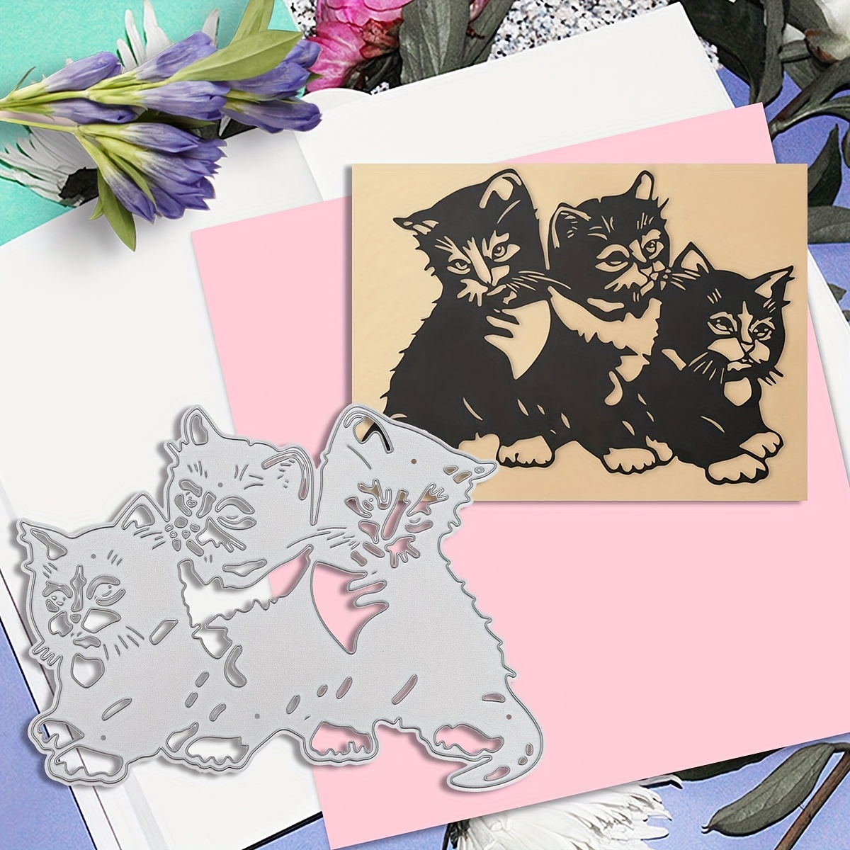 

Cats Metal Cutting Dies Diy Scrapbooking Decorative Embossing Tools, Album Cover Making Templates, Handmade Greeting Card Background Decoration