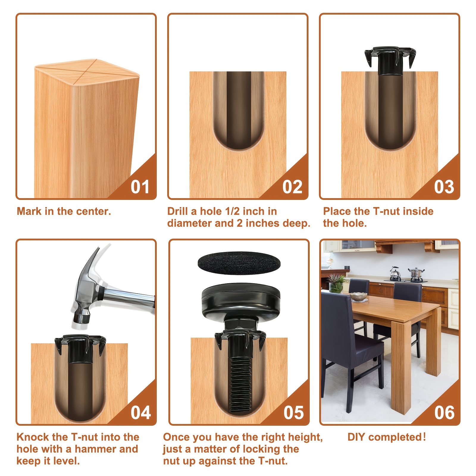 Tiberham - Tacos de madera para muebles (200 unidades, M6, M8, M10, M12) :  : Bricolaje y herramientas