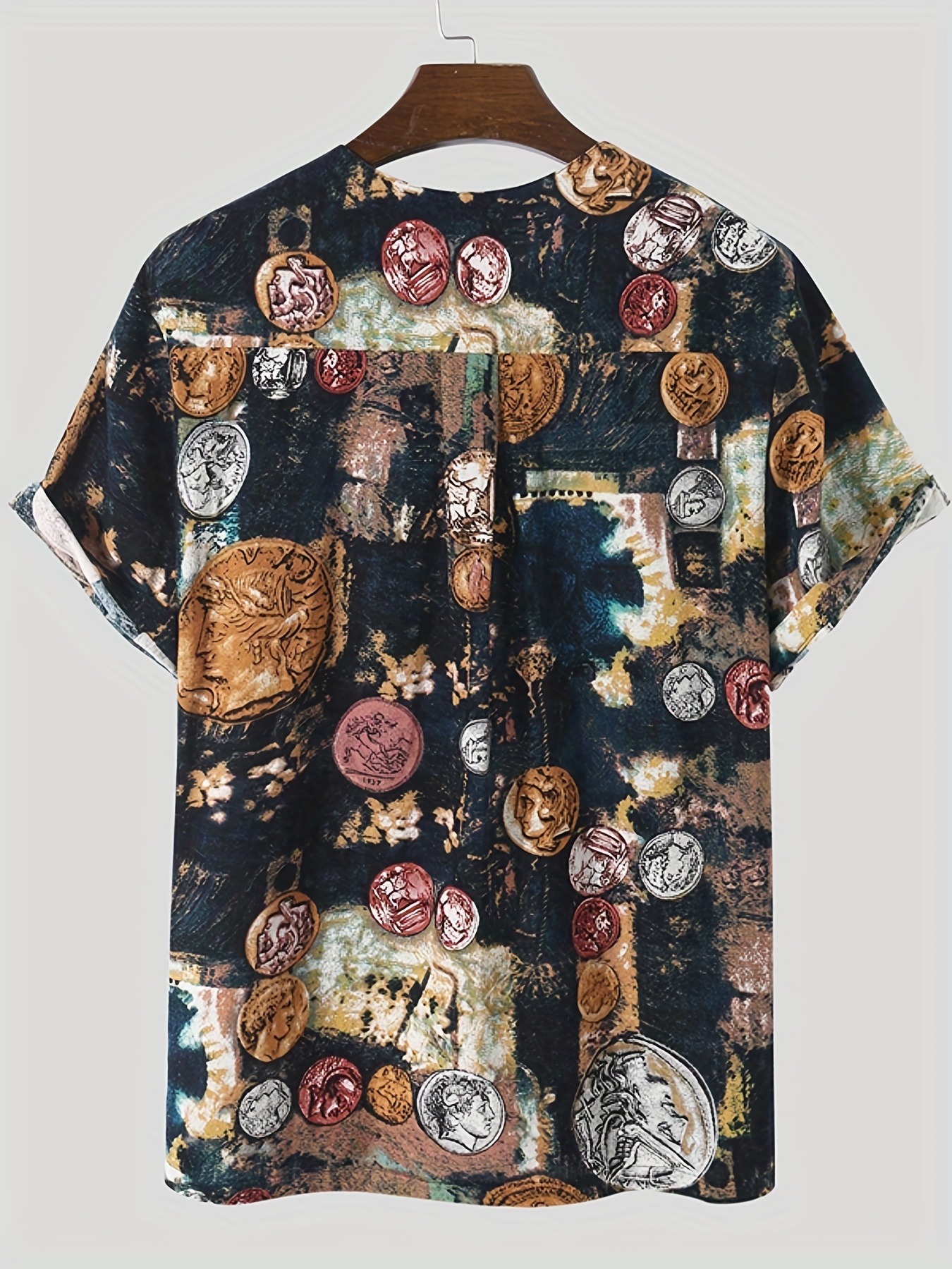 Mens floral printing ethnic style cotton shirts short sleeve loose hot sale casual shirt tops