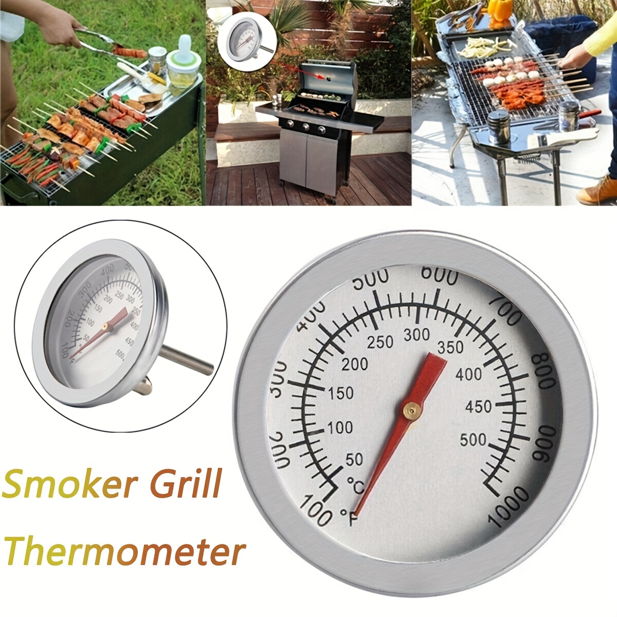 BBQ Grill Smoker Temperature Gauges Pit Barbecue Thermometer for