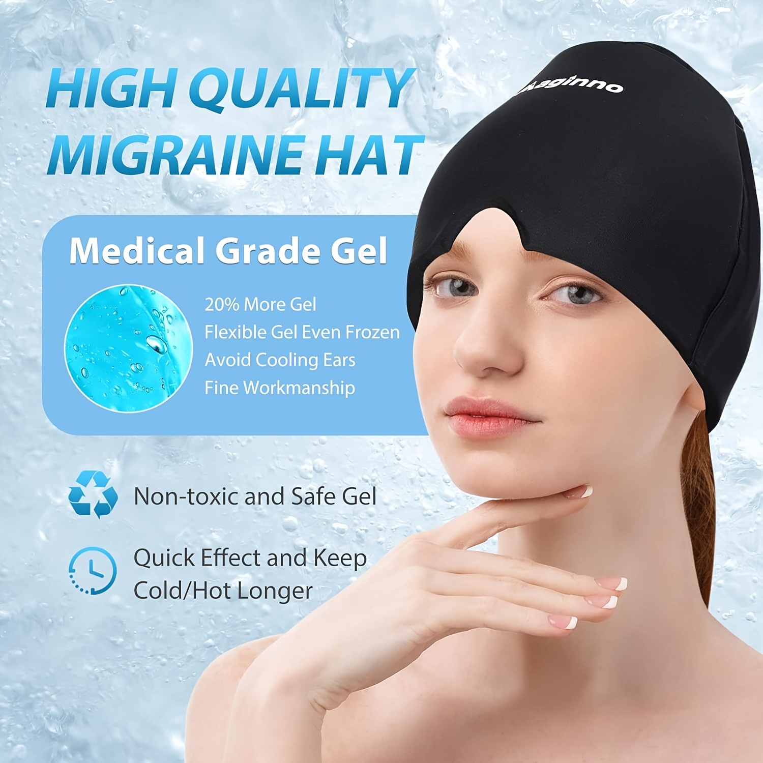 Ice Head Wrap for Migraine And Tension Headache, Cold Compress Hat for Puffy Eyes, Sinus Pressure, And Stress