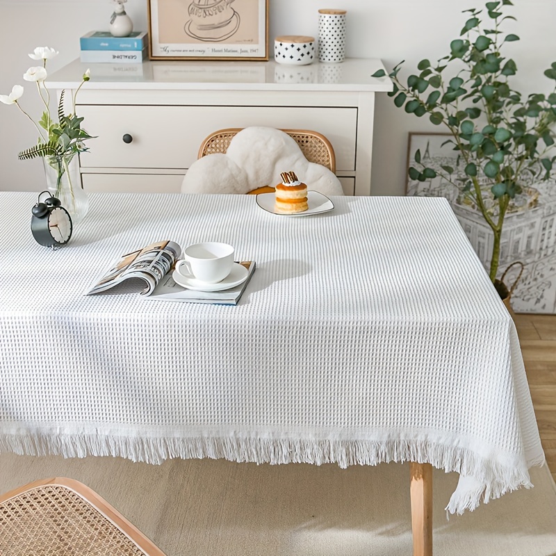 Linen Tablecloth With Tassel Household Stain Resistant - Temu