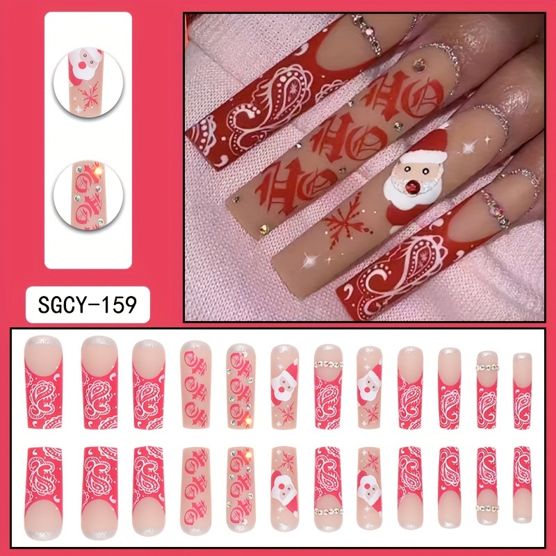 Festival White & Poinsettia Red Rhinestone on Nails – Strass Wholesale for  Nail Arts