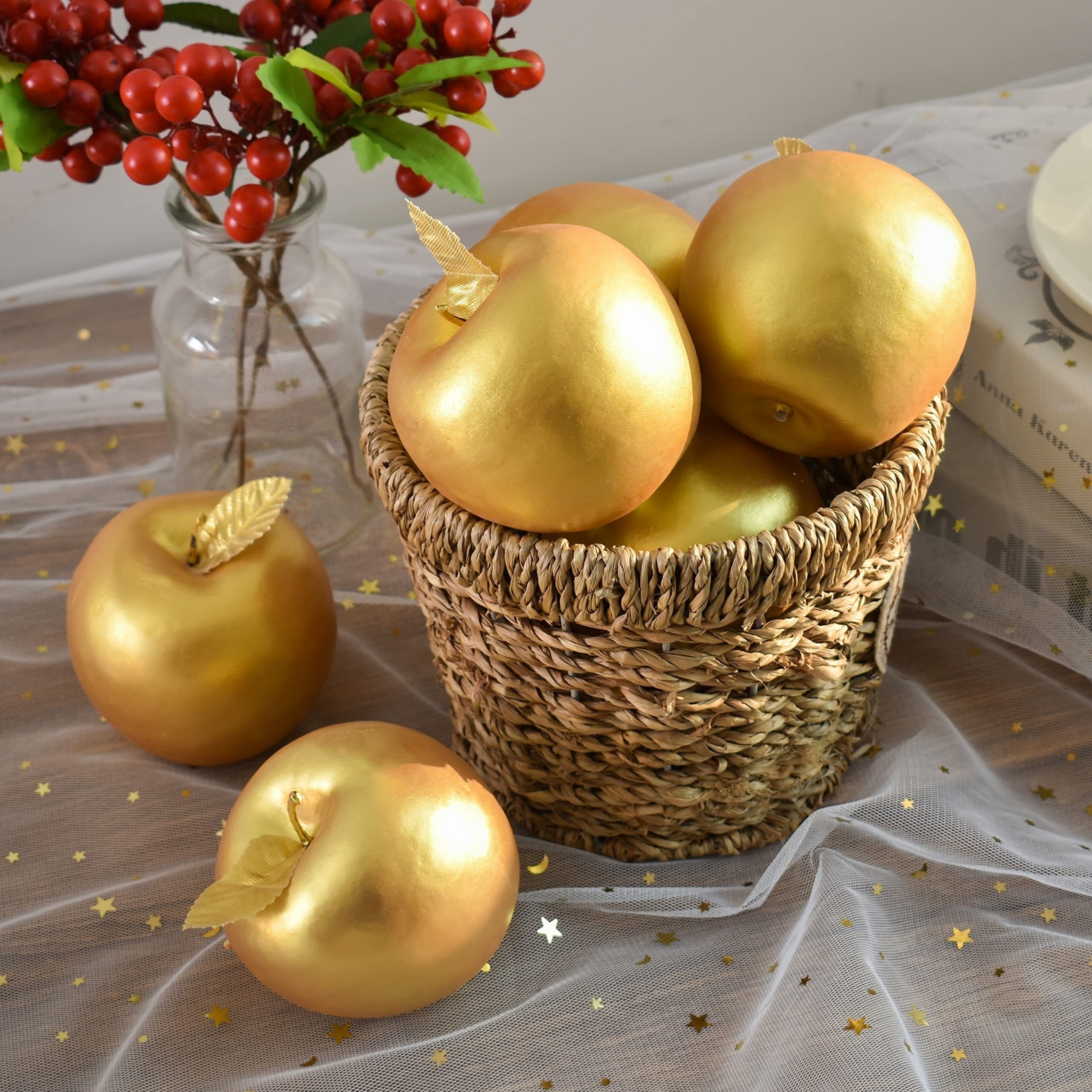 Lorigun 6 Pcs Golden Apples Golden Fruit Crafts Home Decoration Christmas Decor