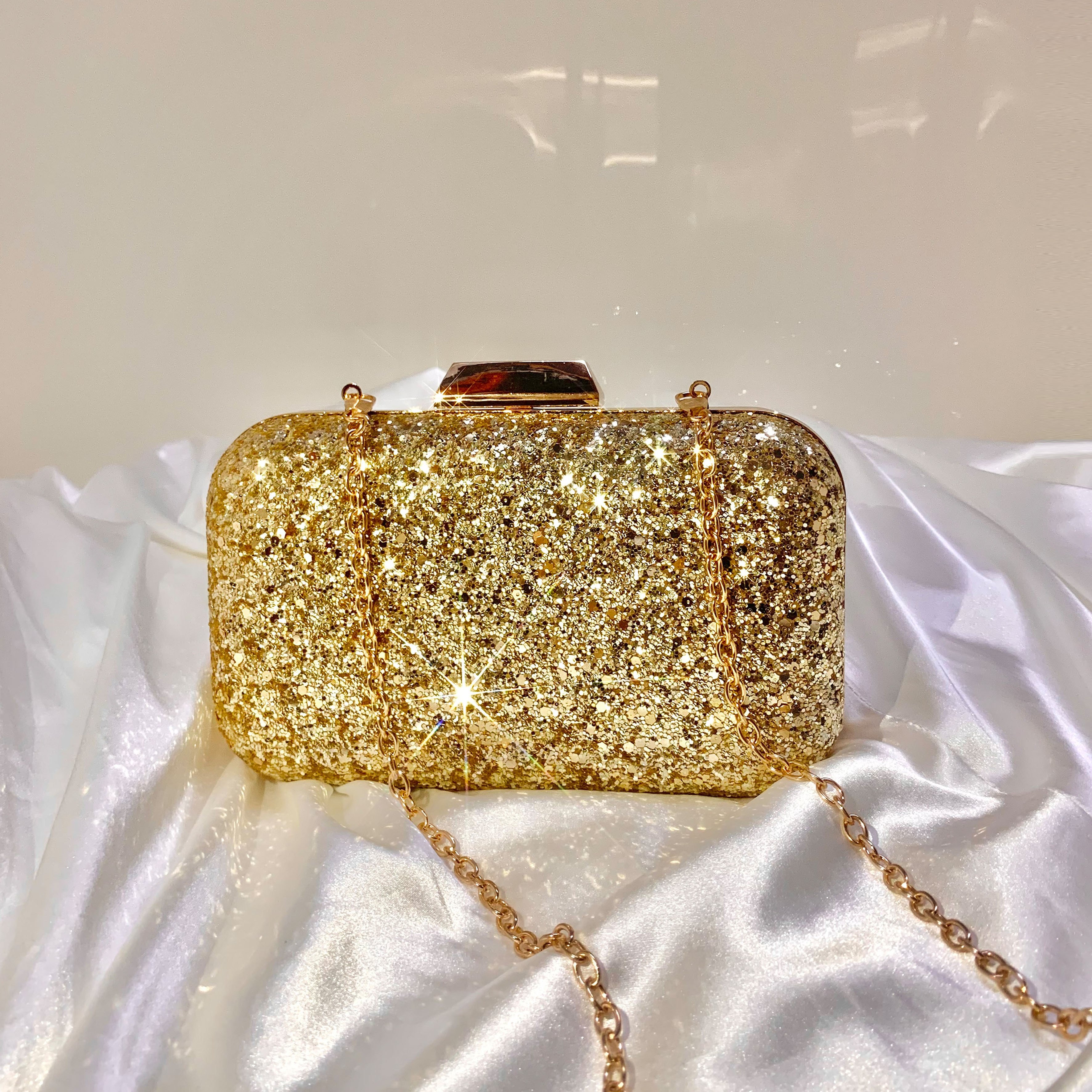Women Luxury Evening Clutch Bag Wedding Golden Sequins Clutch