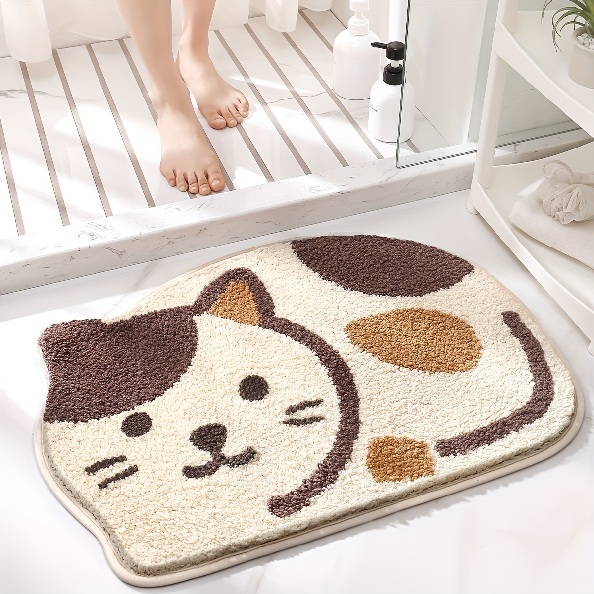 1pc Cartoon Cat Pattern Bath Mat, Cute Polyester Anti-slip Bath Rug For  Bathroom