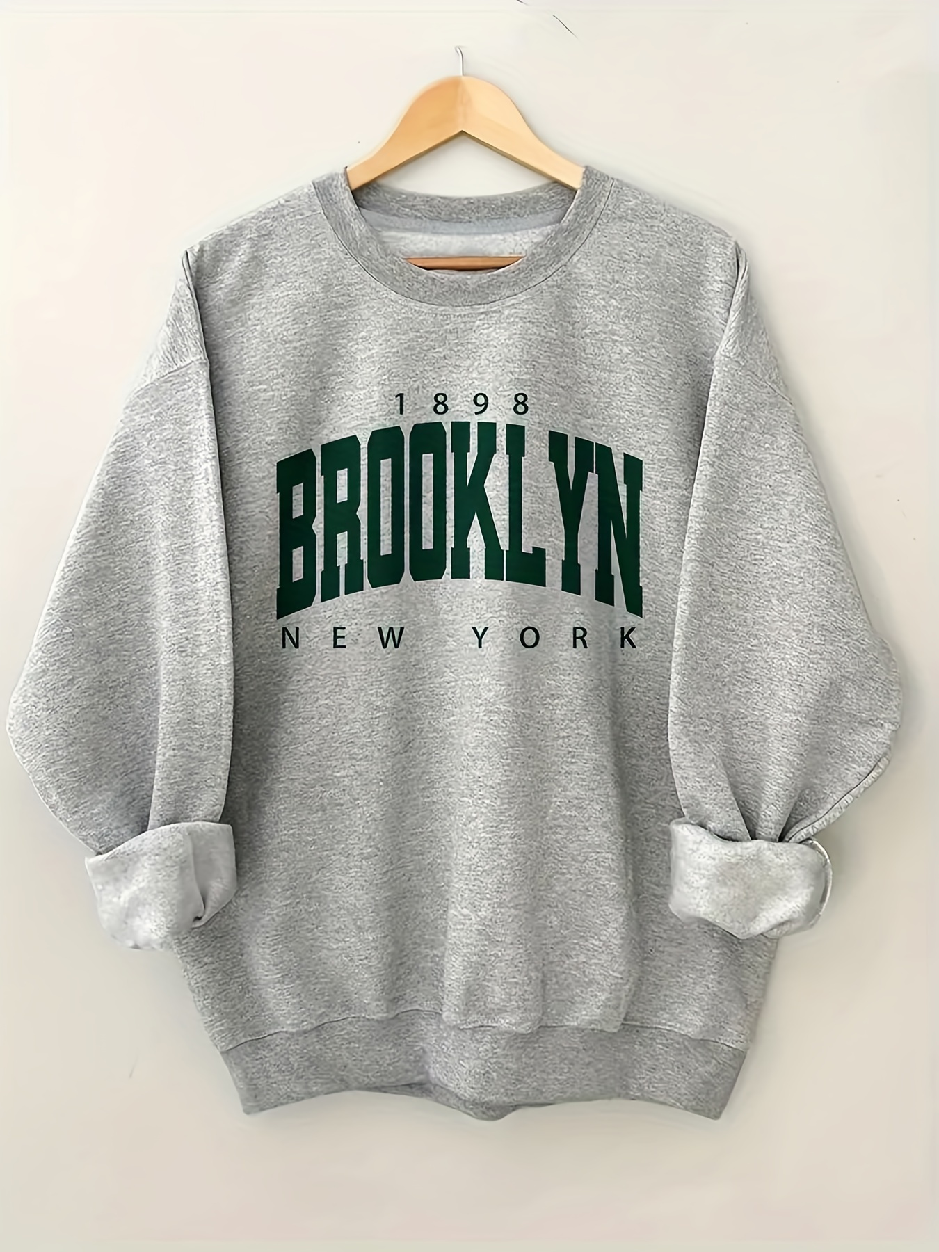 brooklyn letter print sweatshirt casual long sleeve crew neck sweatshirt womens clothing details 5