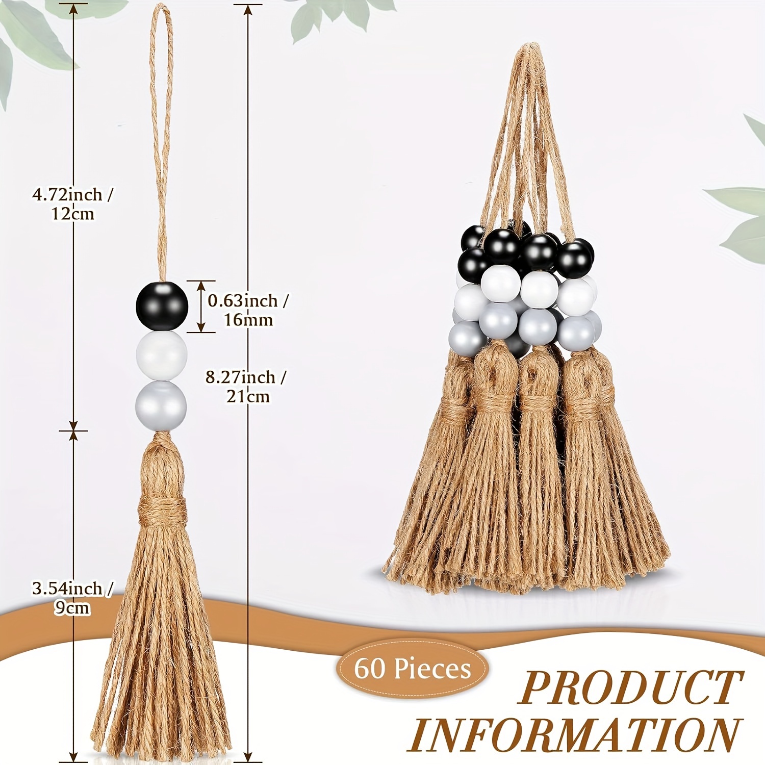 100pcs Natural Jute Style Tassels Decorative Burlap Rope Tassels Boho  Sewing Tassels For Crafts DIY Tassel Garland Wood Beads Christmas Wedding  Party