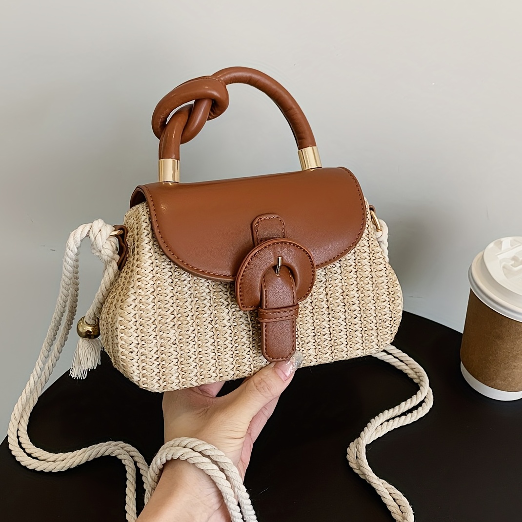 Mini Straw Handbag, Braided Strap Crossbody Bag, Knot Handle Flap Purse For  Women (7.91*5.54*2.37) Inch - Temu