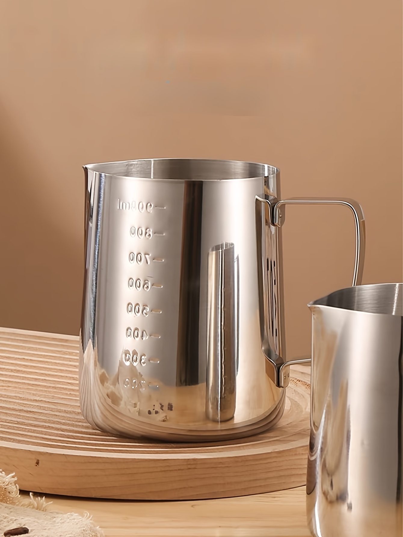 stainless steel   cup with measurement marks large capacity milk frothing pitcher for latte art cappuccino and iced tea   in 350ml 600ml 900ml details 2