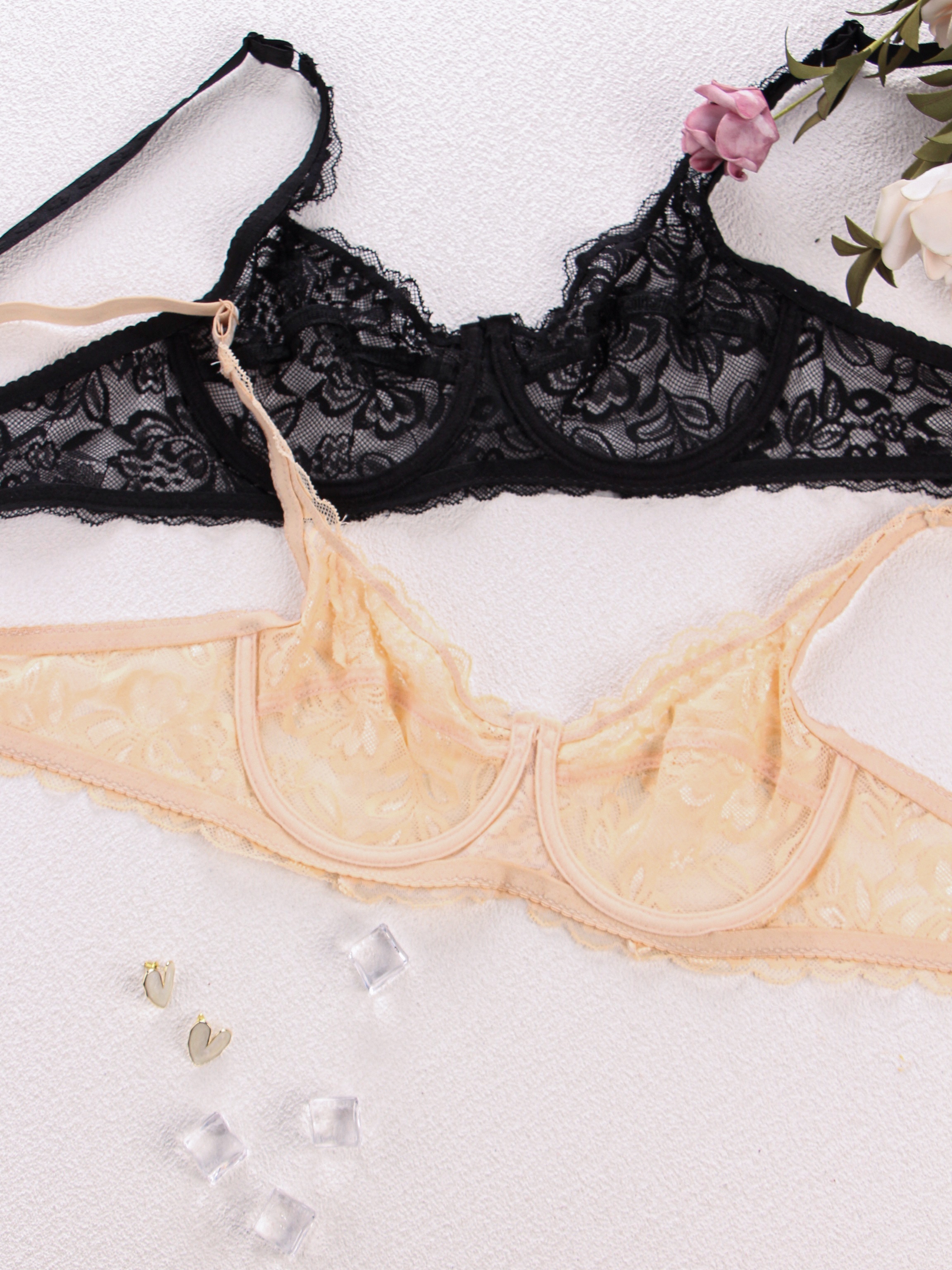Top Women Floral Unlined Lace Bra Embroidery Ultra-Thin