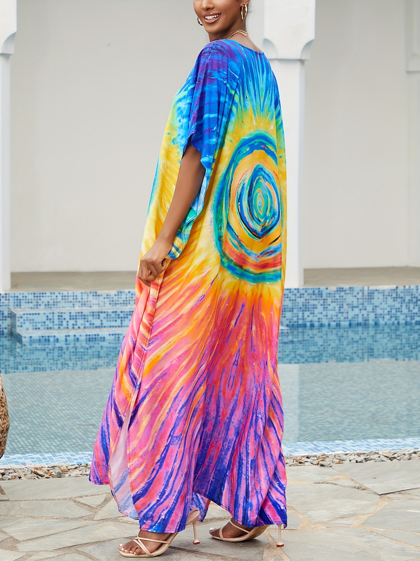 Colorful Allover Print Side Split Elegant Loose Fit Cover Up Temu