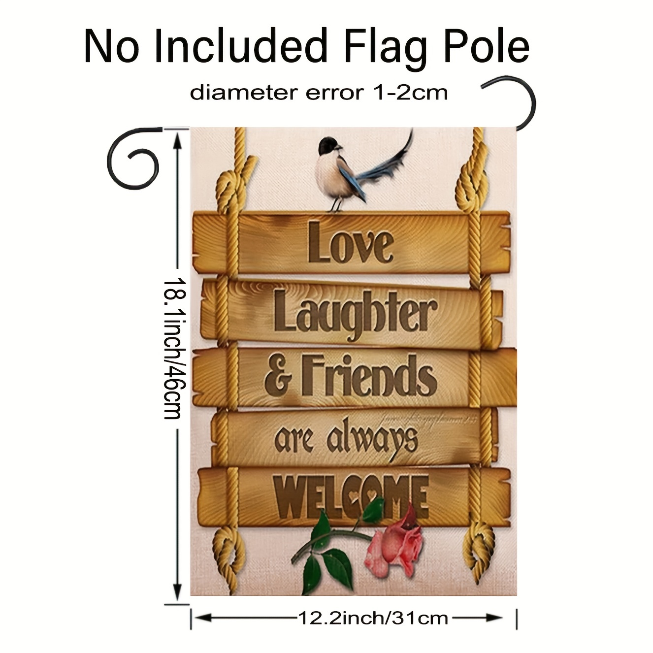 1pc 12x18 Inch Love Laughter Friends Are Always Welcome Garden Flag Double Sided Outside Decoration For Home Yard Farmhouse No Metal Brace details 0