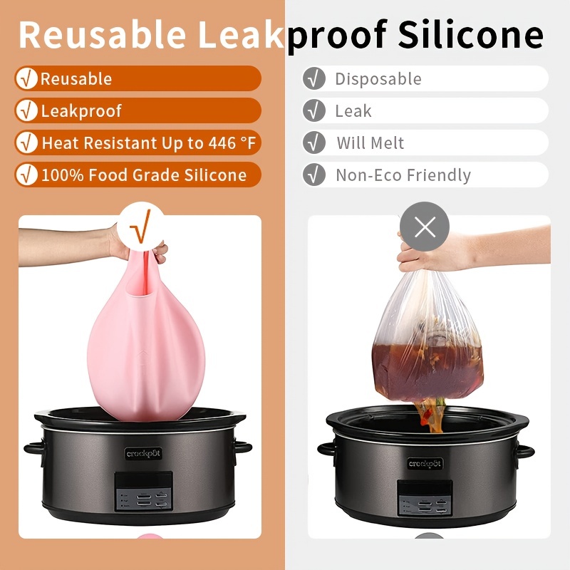 Silicone Slow Cooker Liner Compatible With Slow Cooker Insert Liners For  Oval Or Round Pot, Reusable & Leakproof Silicone Divider Fits 6 To 8 Quarts  Slow Pot Easy Clean Bags Liners Air