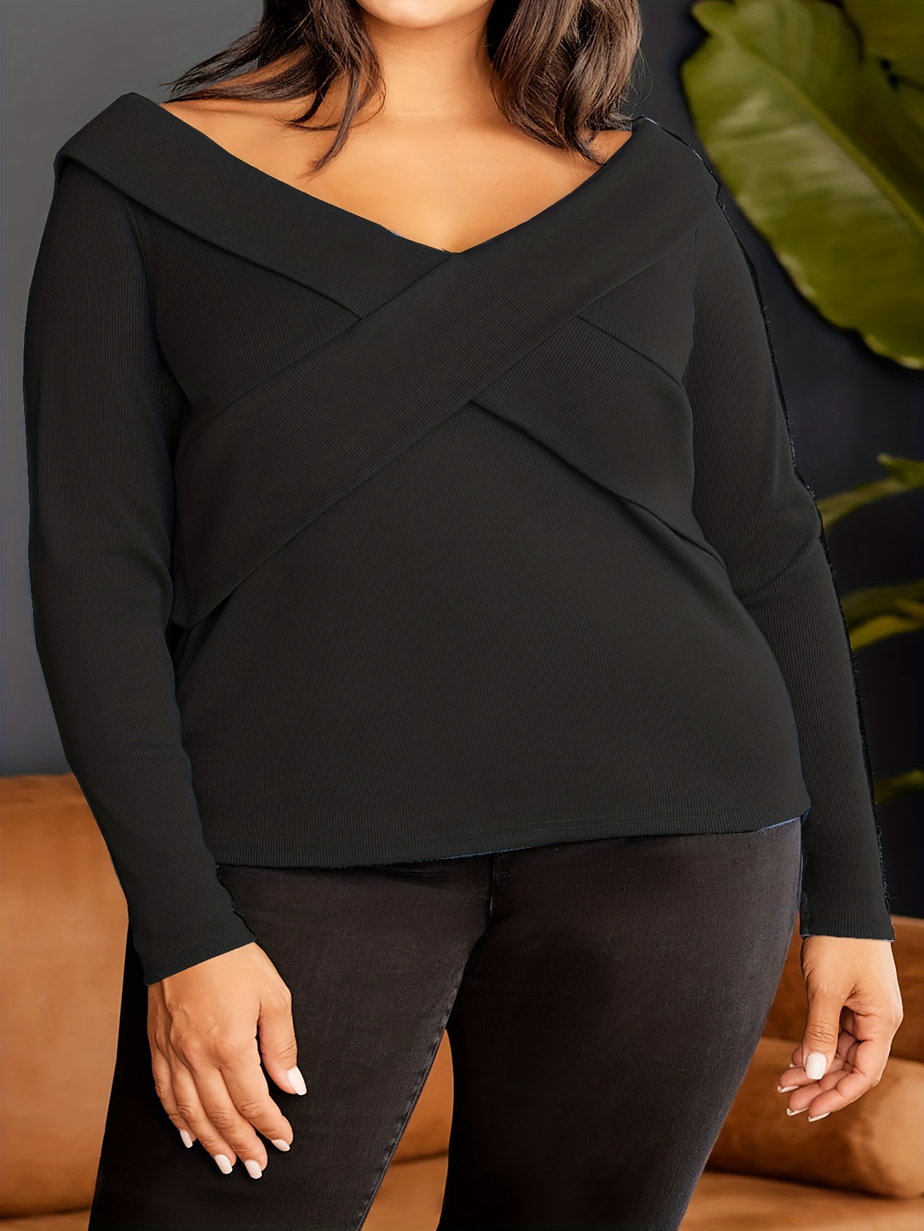 Plus Size V Neck Long Sleeve Shirt Women's Plus Slight - Temu