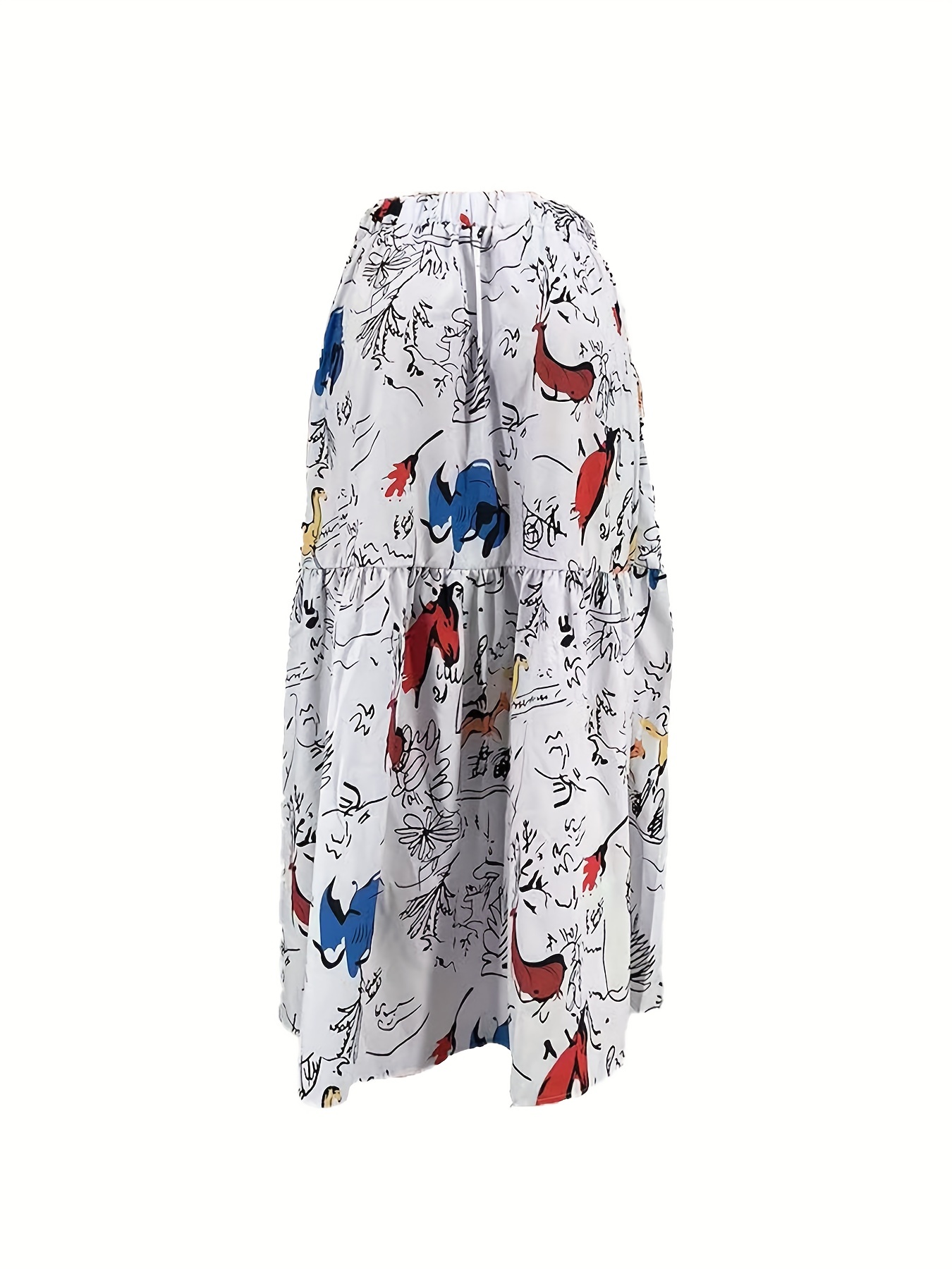 Graffiti Print High Waist Skrits, Casual Ruched Maxi Summer Skirts, Women's Clothing