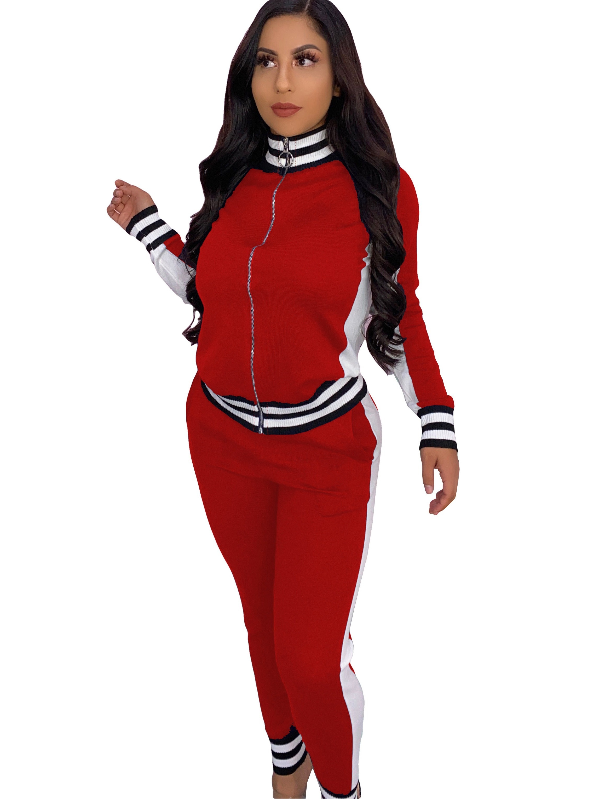 Conjunto deportivo de 2 piezas, chaqueta de cuello redondo de manga larga y  pantalones versátiles, traje deportivo para mujer