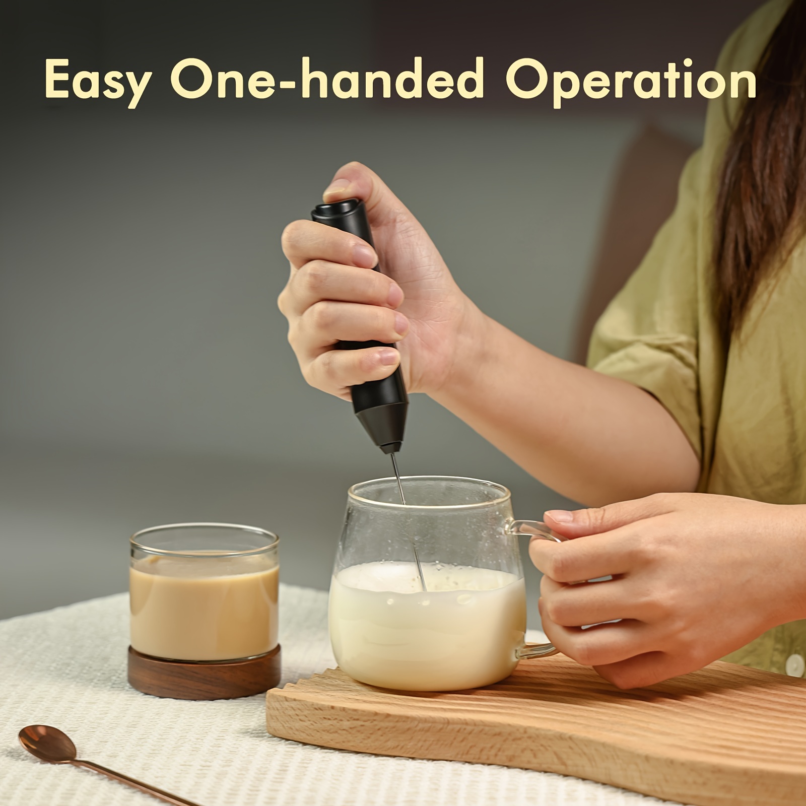 YHT Milk Frother Handheld, Electric Battery Operated Coffee Whisk,  Stainless Steel Drink Frappe Mixer, Original Foam Maker, Mini Low Noise  Blender for