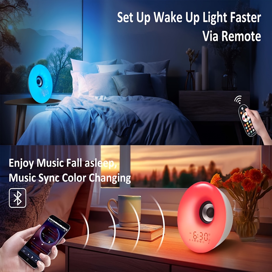 Sunrise Alarm Clock, Night Light Wake up Light with Sunrise Simulation,  Dimmable Touch Bedsides Lamp 6 RGB Colors 5 Nature Sounds for Bedrooms